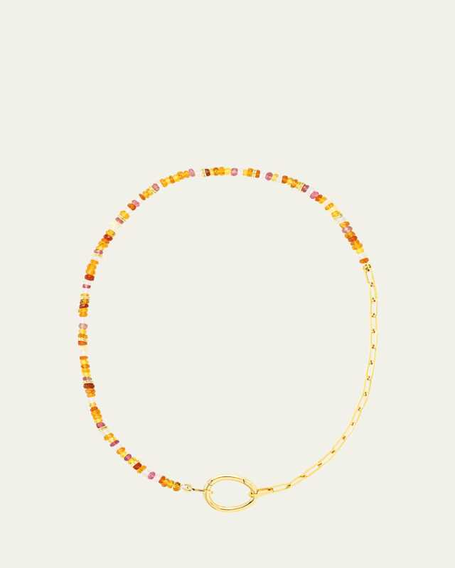 18K Gold Lien Pierres Orange Long Necklace with Multi-Color Gemstones